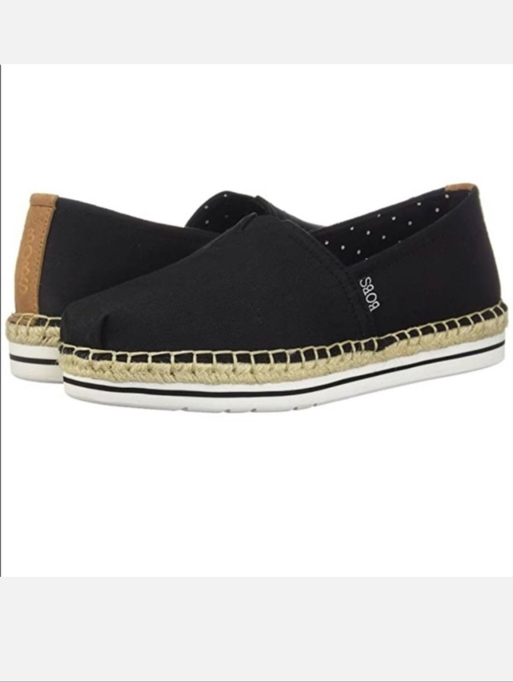 Skechers 10W BOBS Breeze Black Canvas Espadrille Slip-On Flats 3473-AH